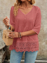 Lace Hem V-Neck Blouse