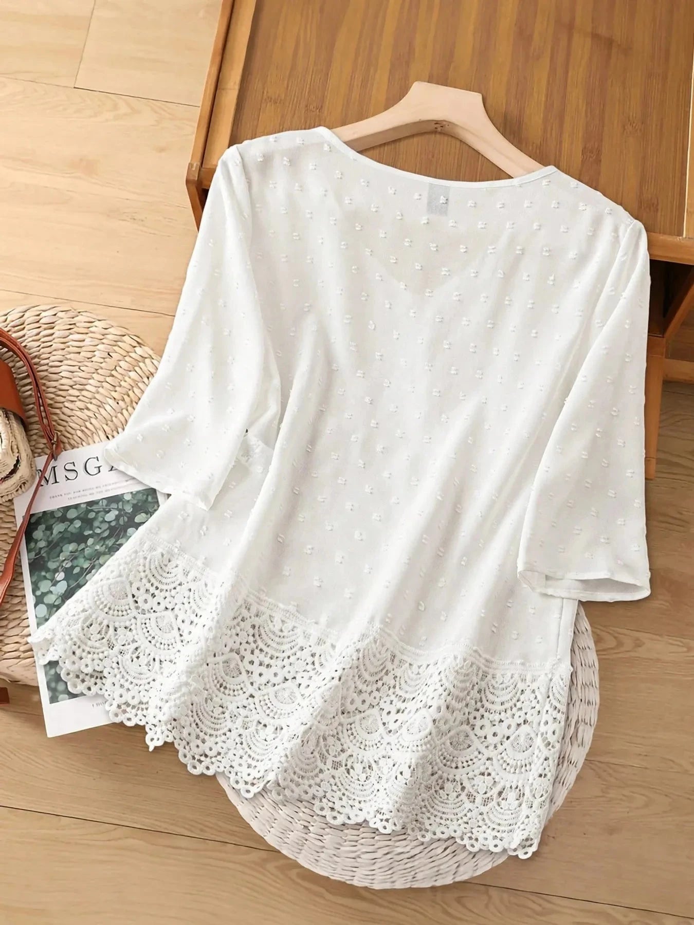 Lace Hem V-Neck Blouse
