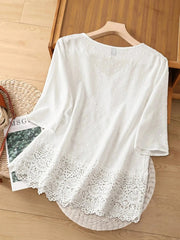 Lace Hem V-Neck Blouse