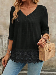 Lace Hem V-Neck Blouse Black / S