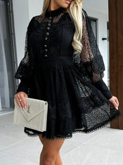 Lace Lantern Sleeve Mini Dress
