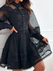 Lace Lantern Sleeve Mini Dress
