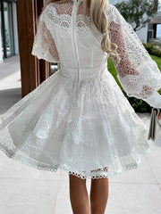 Lace Lantern Sleeve Mini Dress