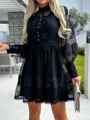 Lace Lantern Sleeve Mini Dress