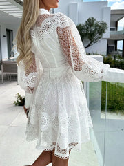 Lace Lantern Sleeve Mini Dress