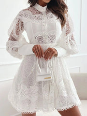 Lace Lantern Sleeve Mini Dress