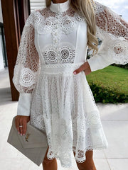 Lace Lantern Sleeve Mini Dress White / S
