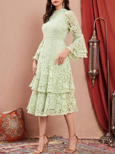 Lace Layered Flare Sleeve Dress Light Green / S