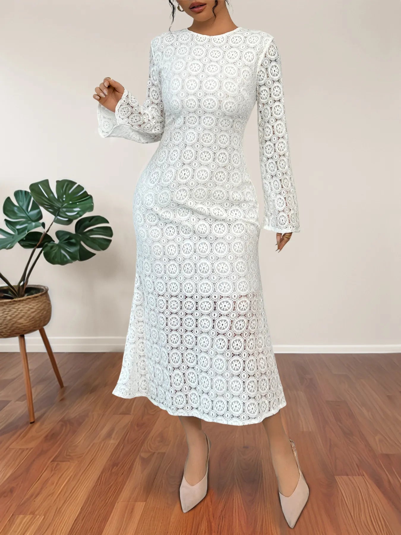 Lace Long Sleeve Midi Dress