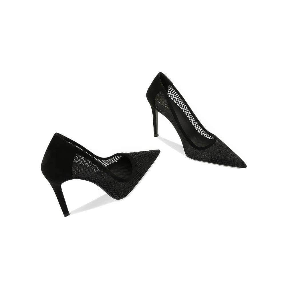 Lace Mesh Detailed Pointy Toe Stiletto Heels