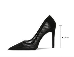 Lace Mesh Detailed Pointy Toe Stiletto Heels