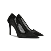Lace Mesh Detailed Pointy Toe Stiletto Heels EU 31 / Black / 6CM