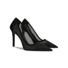 Lace Mesh Detailed Pointy Toe Stiletto Heels EU 31 / Black / 6CM