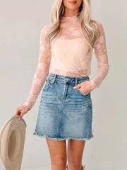 Lace Mock Neck Long Sleeve Blouse