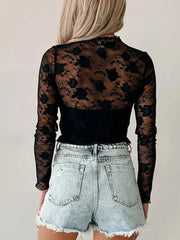Lace Mock Neck Long Sleeve Blouse