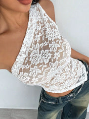 Lace One-Shoulder Asymmetric Top