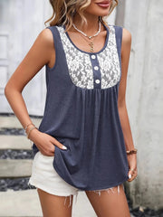 Lace Panel Scoop Neck Tank Blue / S