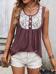 Lace Panel Scoop Neck Tank Burgundy / S