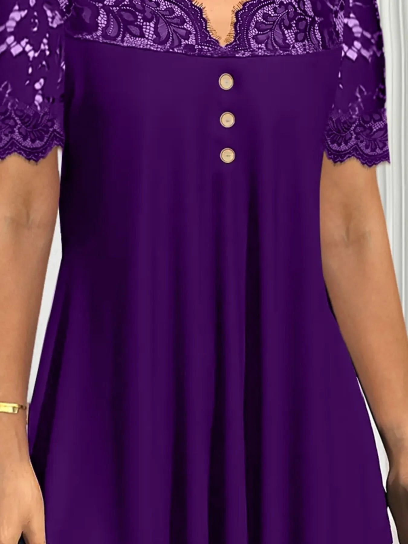 Lace Panel Short Sleeve Blouse