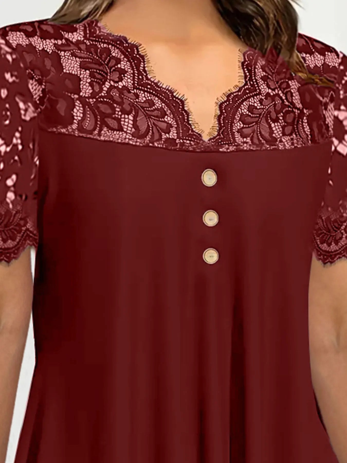 Lace Panel Short Sleeve Blouse