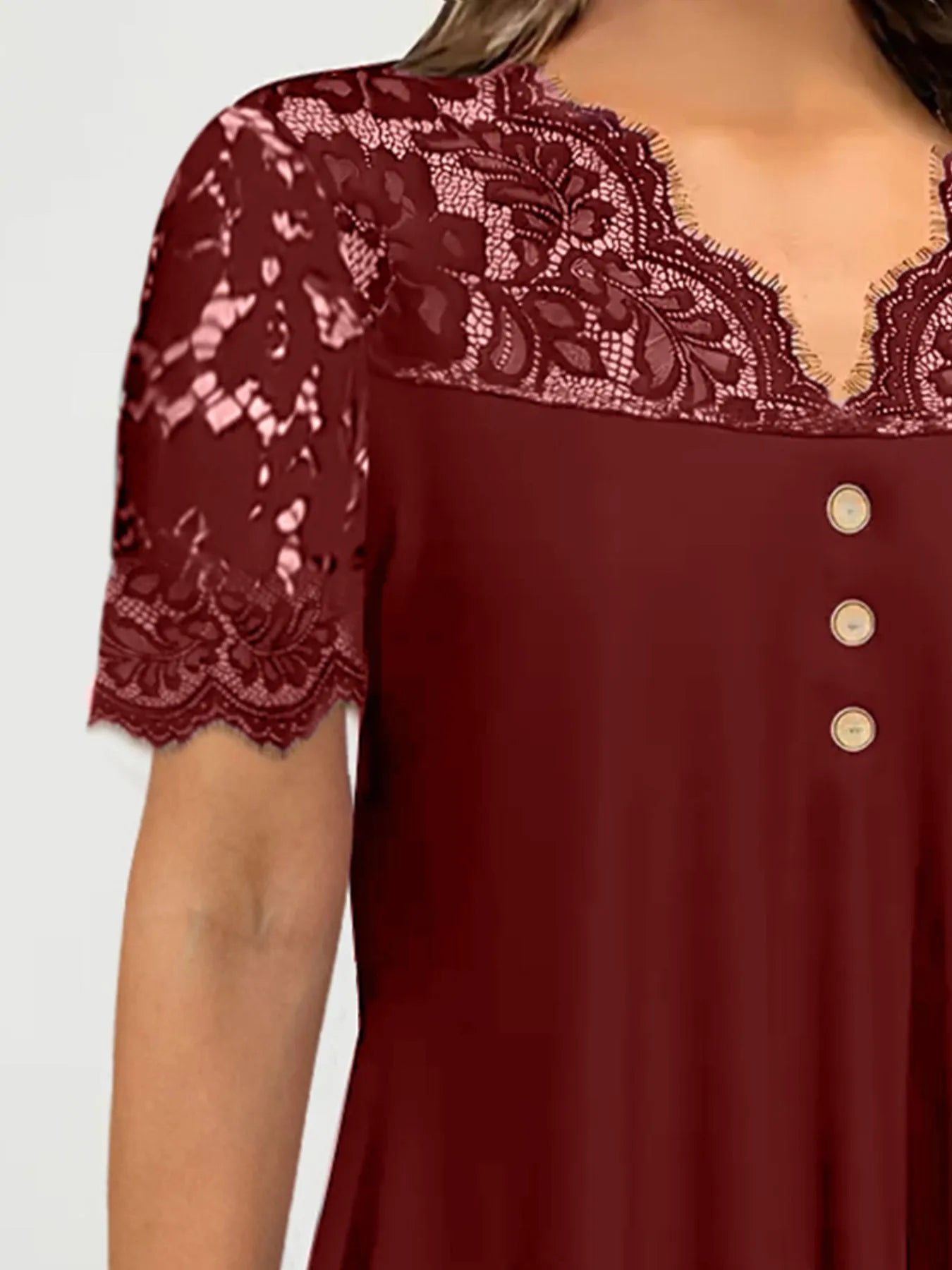 Lace Panel Short Sleeve Blouse