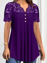 Lace Panel Short Sleeve Blouse Purple / S