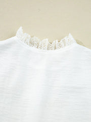 Lace Patchwork Buttoned Stand Neck Loose Shirt