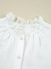Lace Patchwork Buttoned Stand Neck Loose Shirt