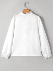 Lace Patchwork Buttoned Stand Neck Loose Shirt