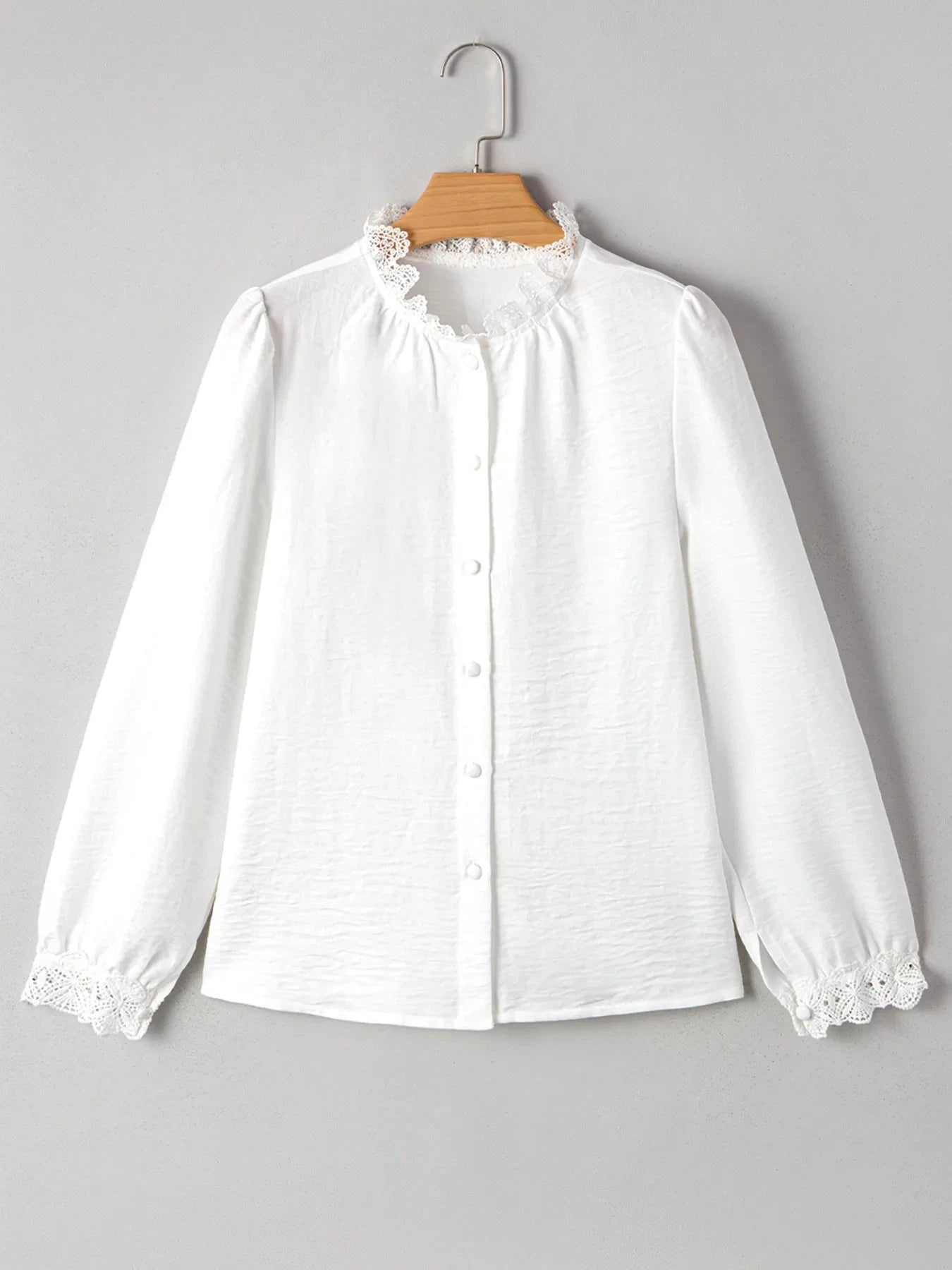 Lace Patchwork Buttoned Stand Neck Loose Shirt