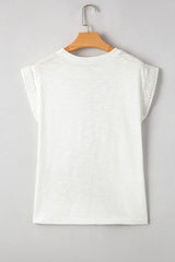 Lace Patchwork Cap Sleeve Round Neck T Shirt