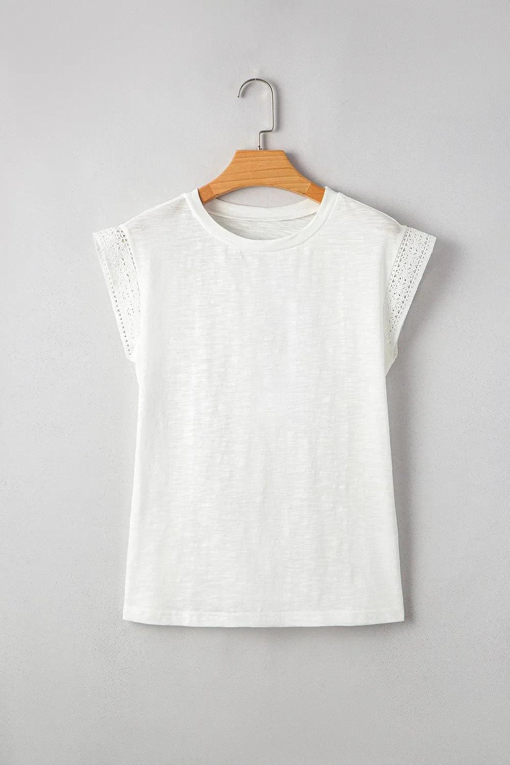 Lace Patchwork Cap Sleeve Round Neck T Shirt