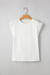 Lace Patchwork Cap Sleeve Round Neck T Shirt