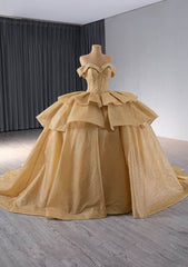Lace Sequin Beaded Decor Shimmery Tiered Ball Dress - H5I6J US 2 / Gold