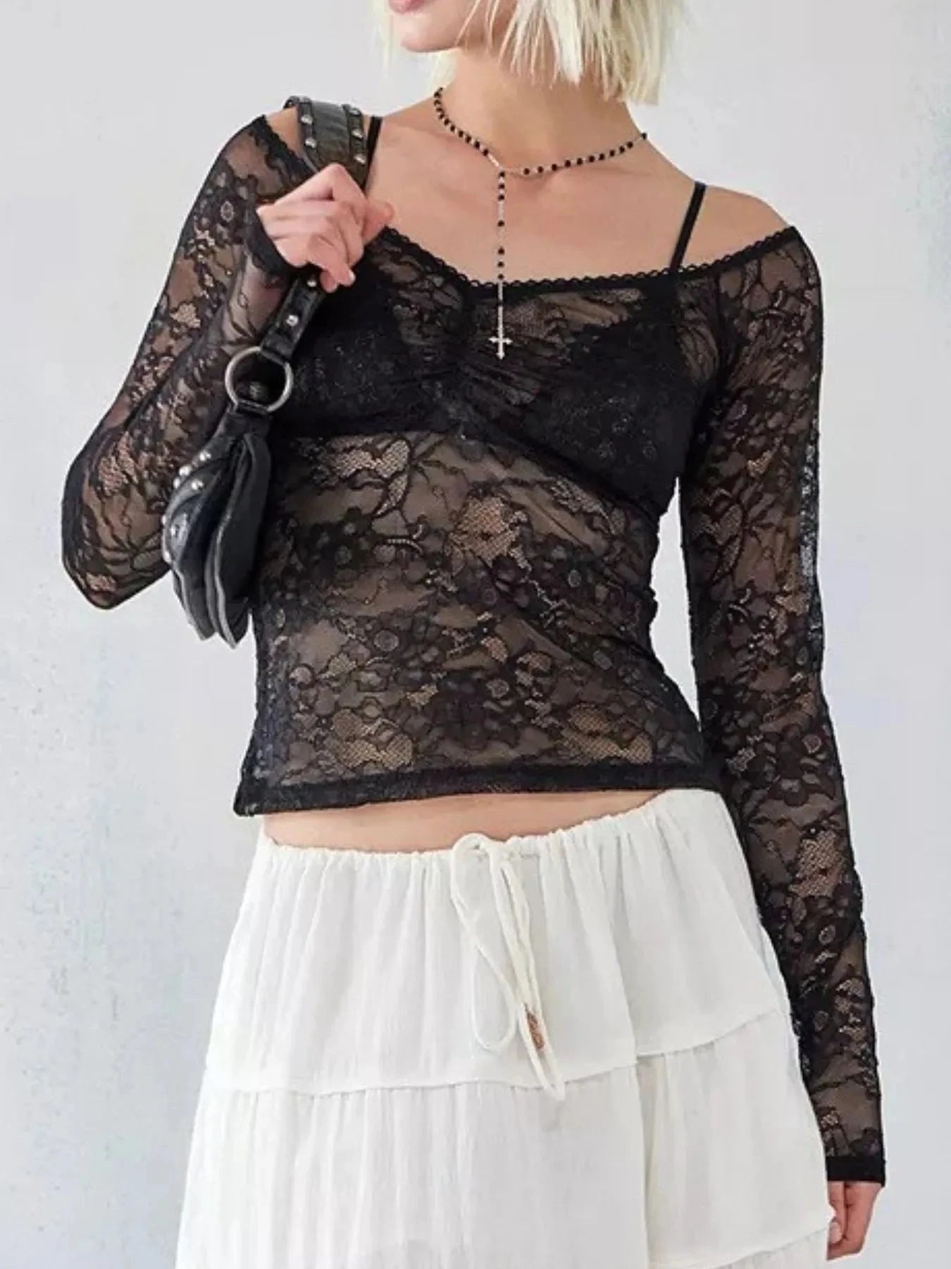 Lace Sheer Long Sleeve T-Shirt
