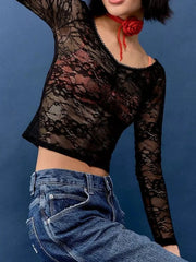 Lace Sheer Long Sleeve T-Shirt