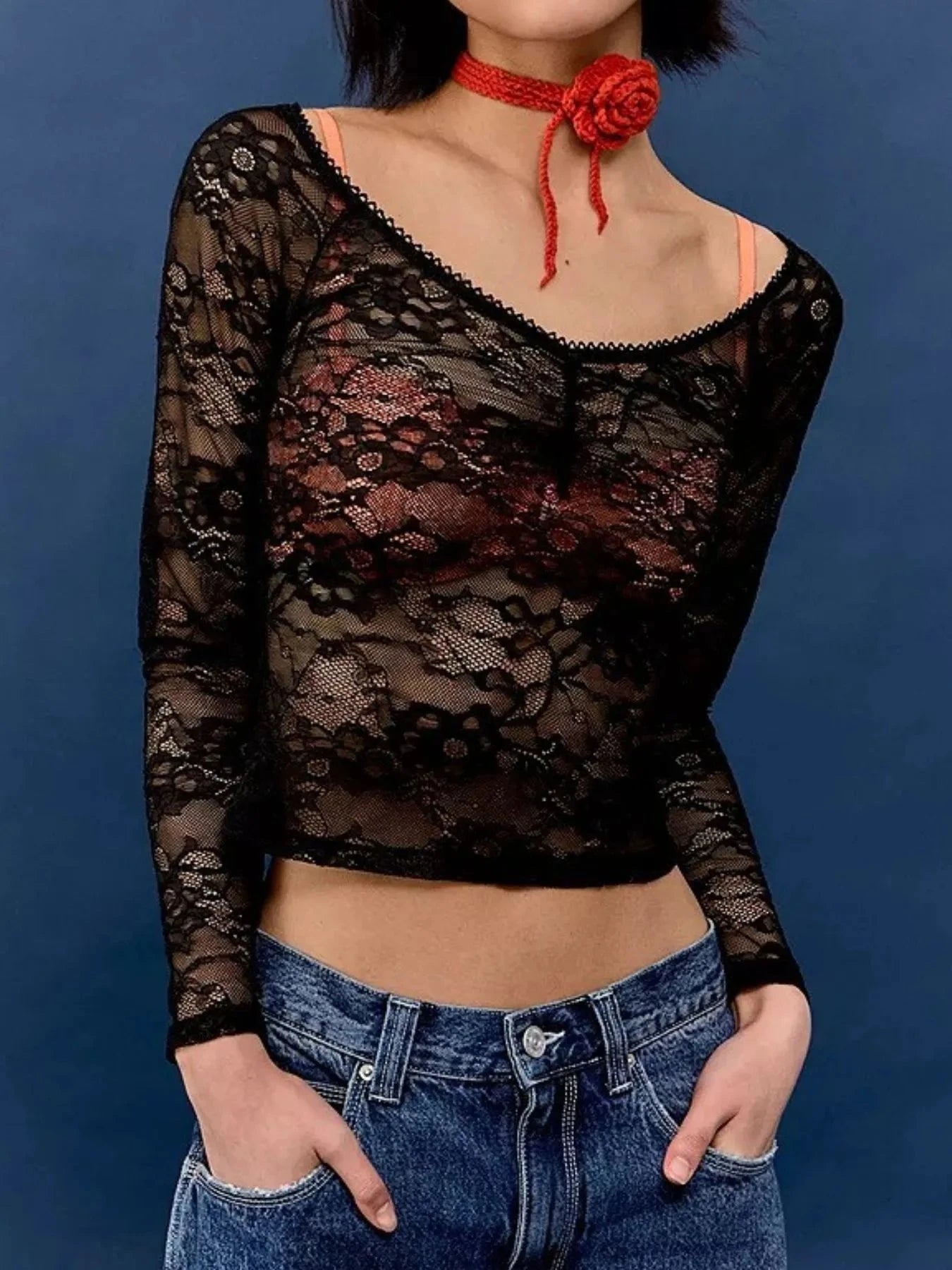 Lace Sheer Long Sleeve T-Shirt