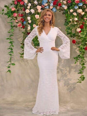 Lace Surplice Flare Sleeve Maxi Dress