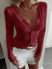 Lace Trim Long Sleeve Top