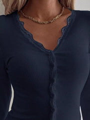 Lace Trim Long Sleeve Top