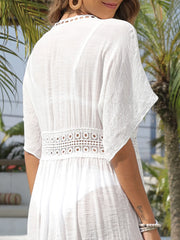 Lace Trim Plunging Beach Cover Up Maxi Dress