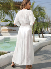 Lace Trim Plunging Beach Cover Up Maxi Dress