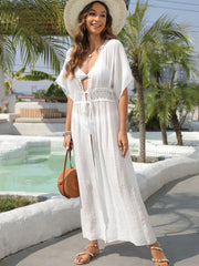 Lace Trim Plunging Beach Cover Up Maxi Dress