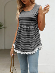 Lace Trim Sleeveless Babydoll Tank Top Black / S