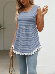 Lace Trim Sleeveless Babydoll Tank Top Blue / S