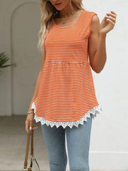 Lace Trim Sleeveless Babydoll Tank Top Orange / S