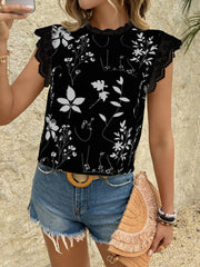 Lace Trim Sleeveless Blouse Black / S