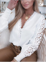 Lace Trim V-Neck Blouse