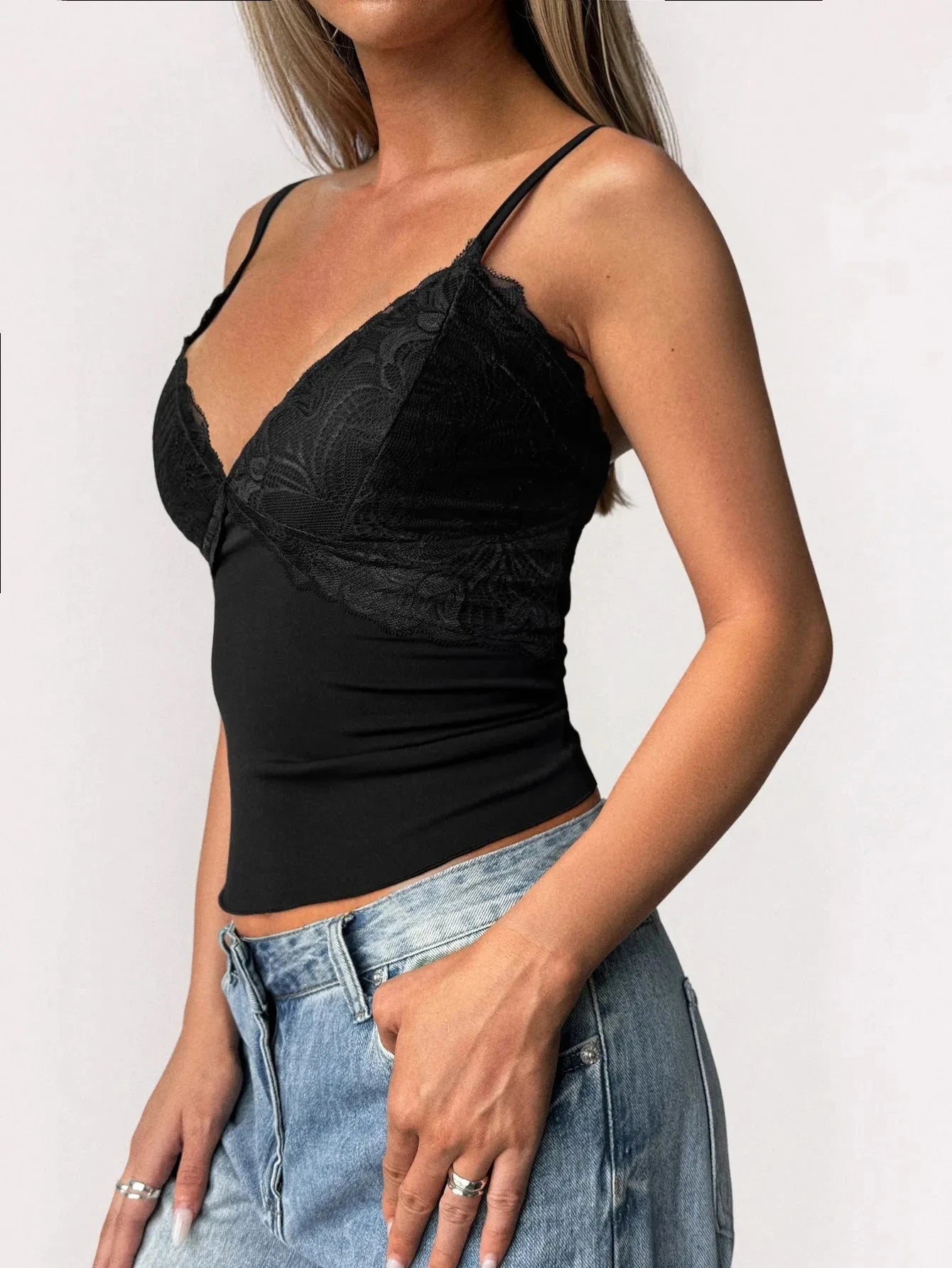 Lace Trim V-Neck Cami Top