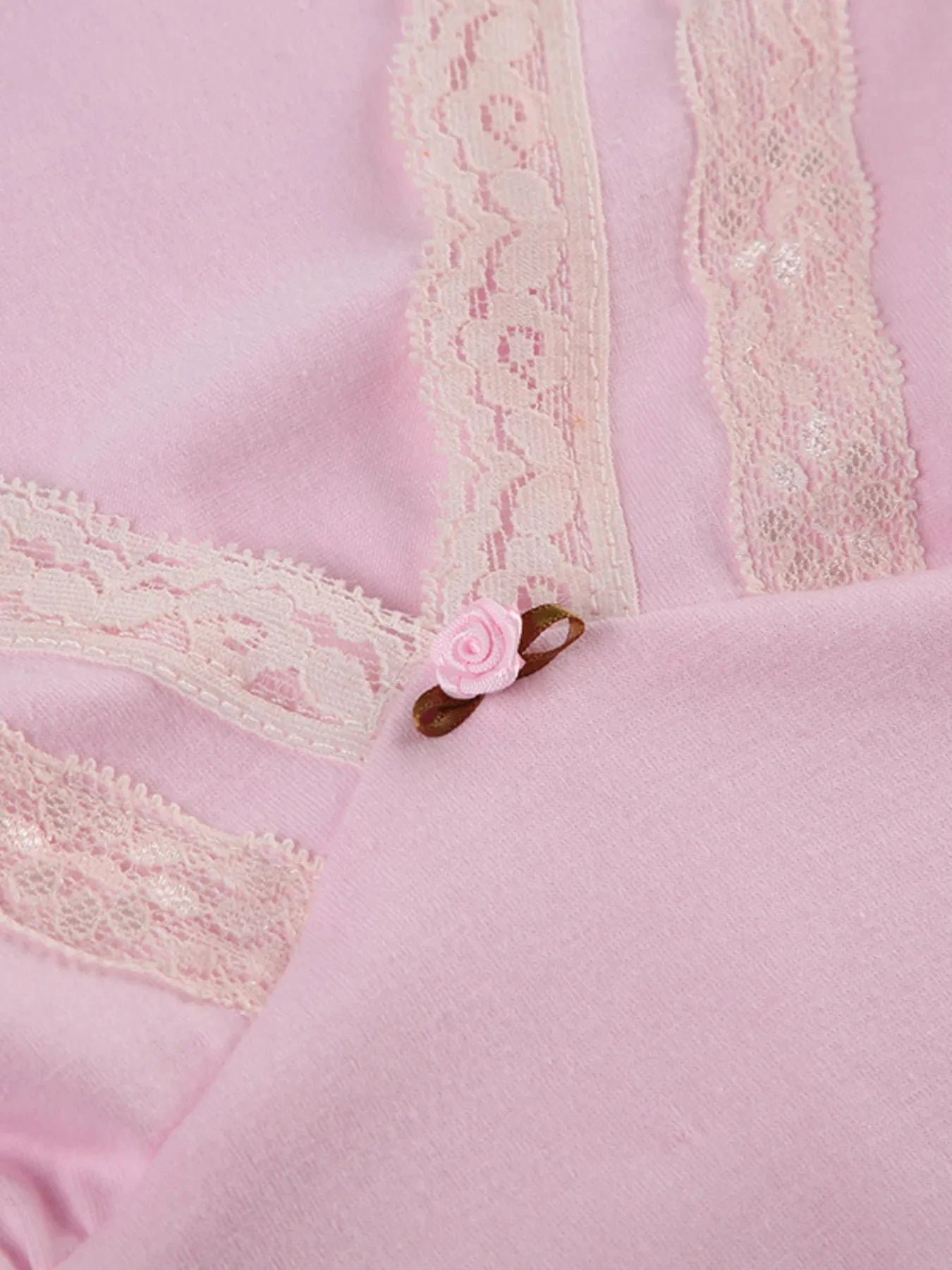 Lace Trim V-Neck Long Sleeve Top